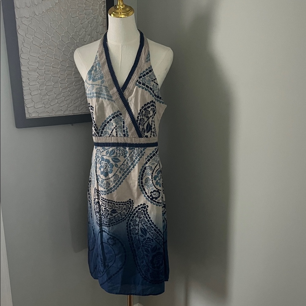 Style & Co. Blue and Cream Halter Dress